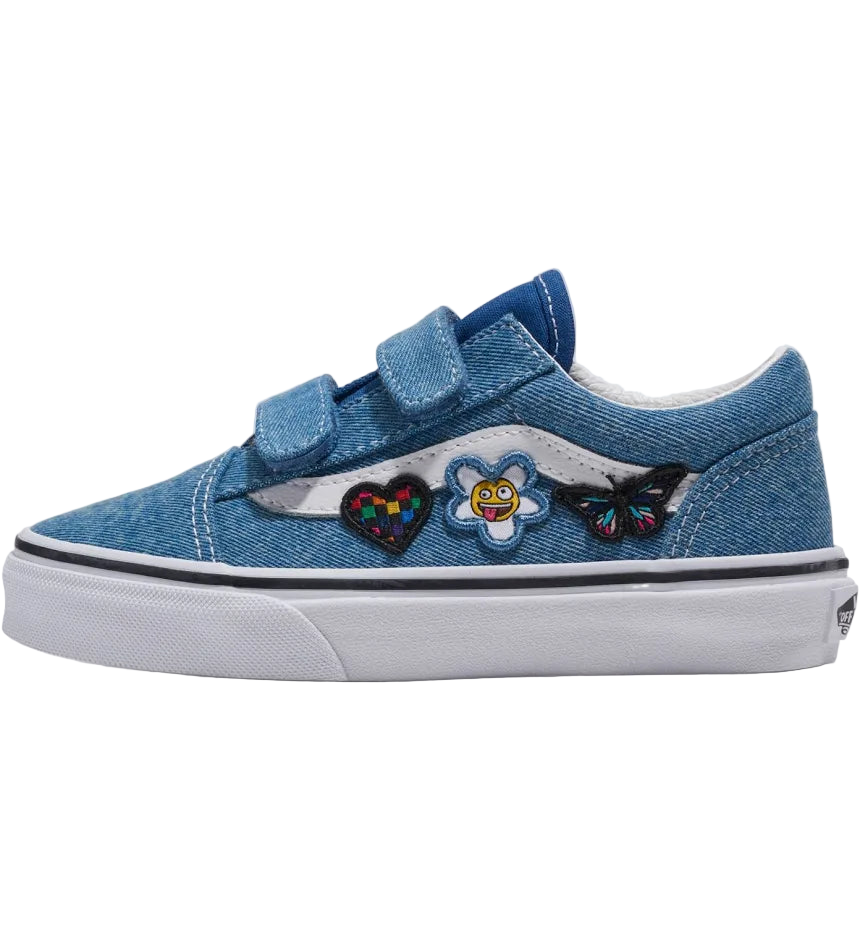 Vans 'Old Skool Velcro' Shoes - Denim Navy/True White (KIDS)