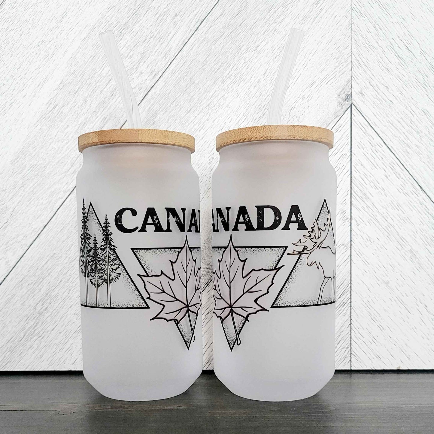 Canada Triangle Frosted Can with Bamboo Lid | Canadian