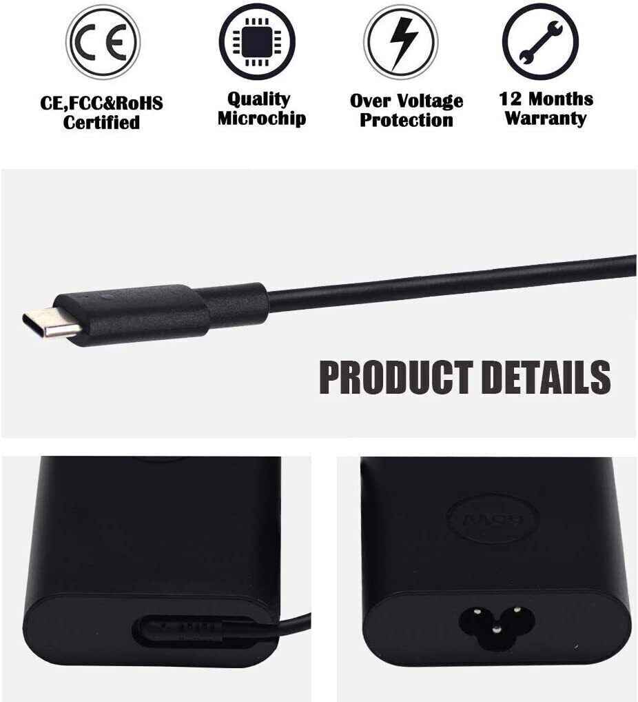 Genuine Dell 65W TypeC USBC Power Adapter Charger 2YK0F LA65NM170