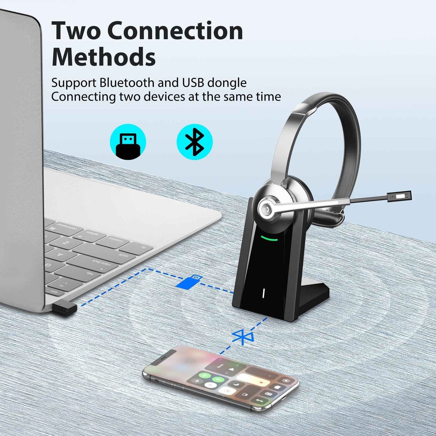 ProComm Bluetooth Headset for Microsoft Teams & Call Centers – Wireless Noise-Cancelling Microphone with USB Dongle & Charging Base