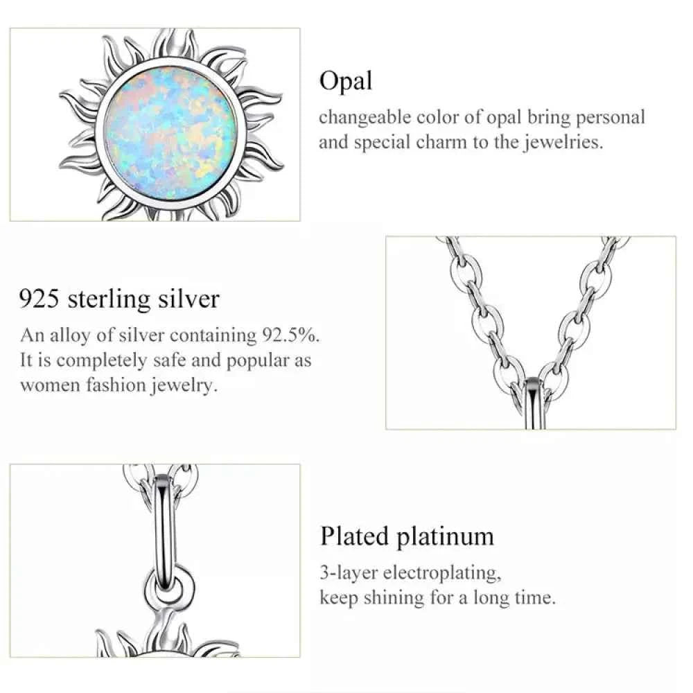 925 Sterling Silver White Opal Sun Pendant Necklace - Apollo Chain for Women