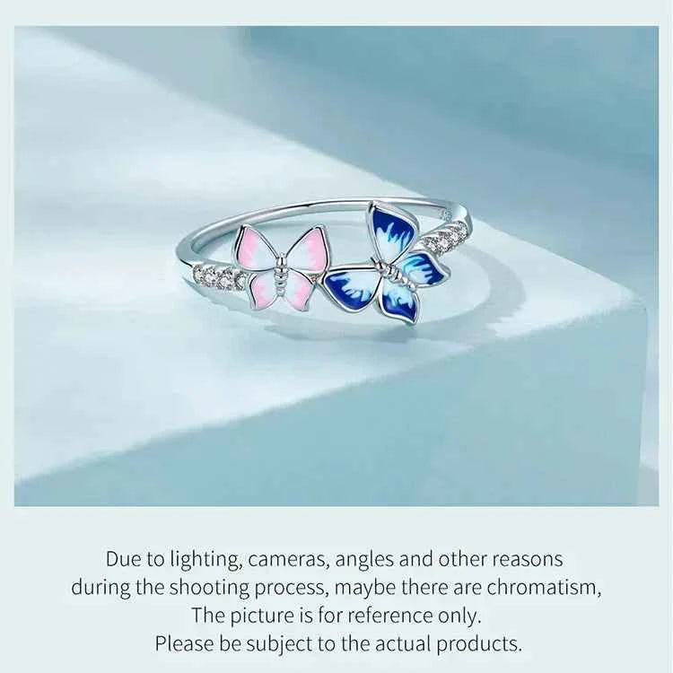 925 Sterling Silver Enamel Butterfly CZ Band Ring