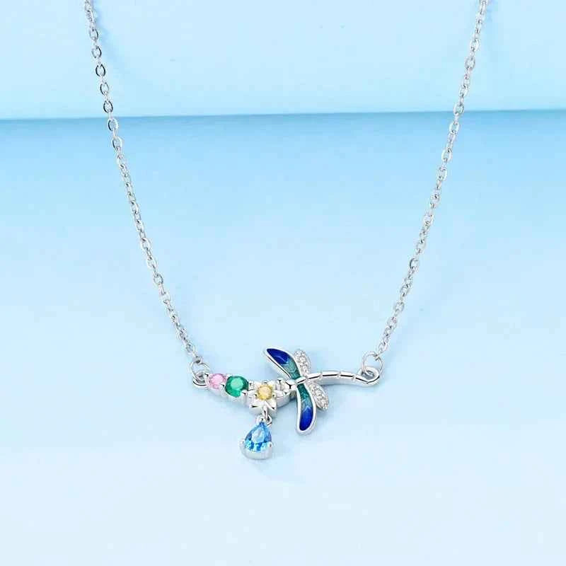 Sterling Silver Crystal Dragonfly Necklace