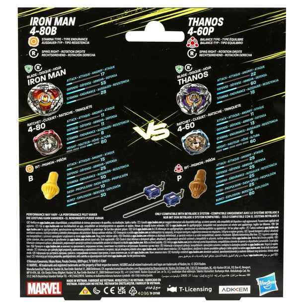 Beyblade X Marvel Collab Iron Man 4-80B vs. Thanos 4-60B Multipack Set - Exclusive