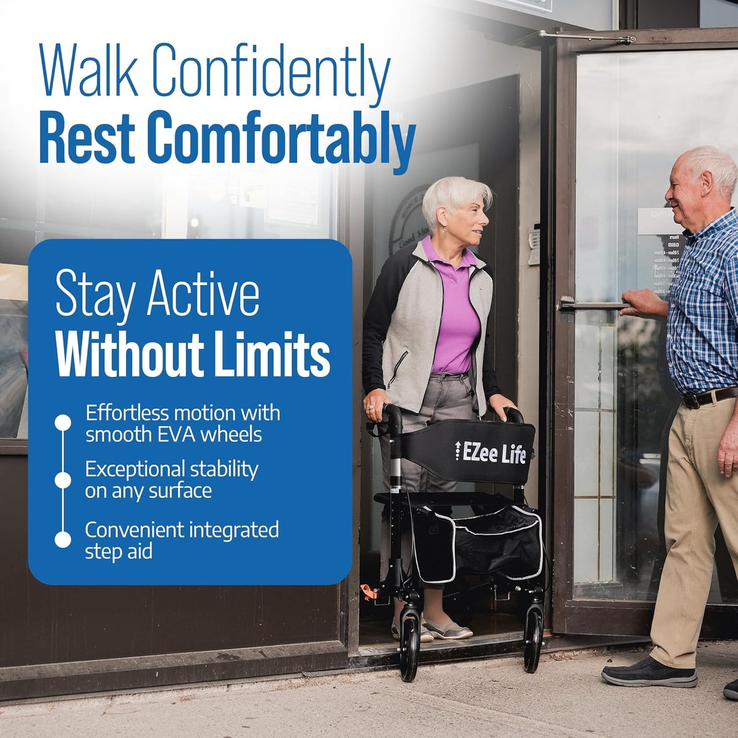 EZee Life Lightweight Steel Rollator CH3017 | European Design 4-Wheel Walker Canada