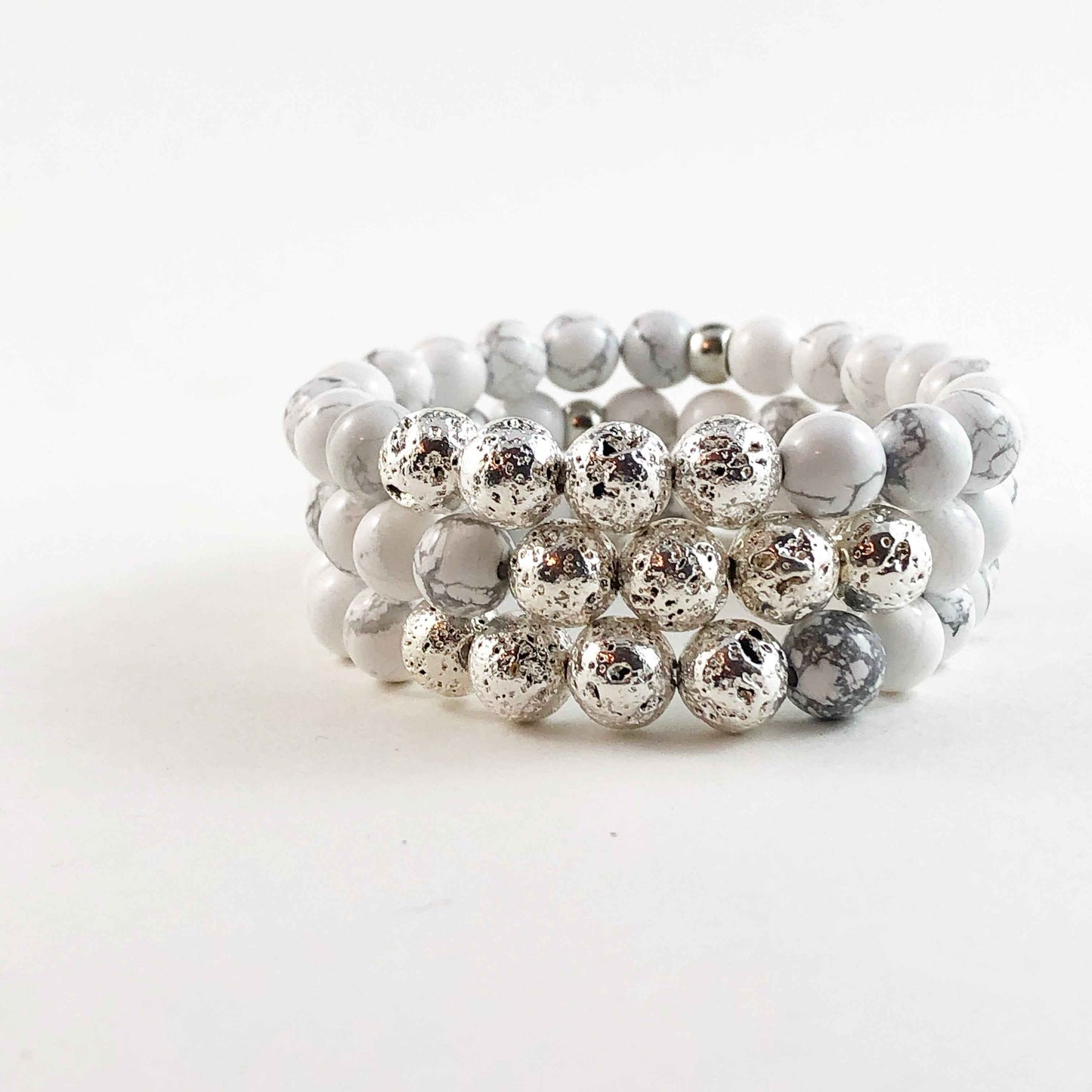Silver Lava and White Howlite Bracelet