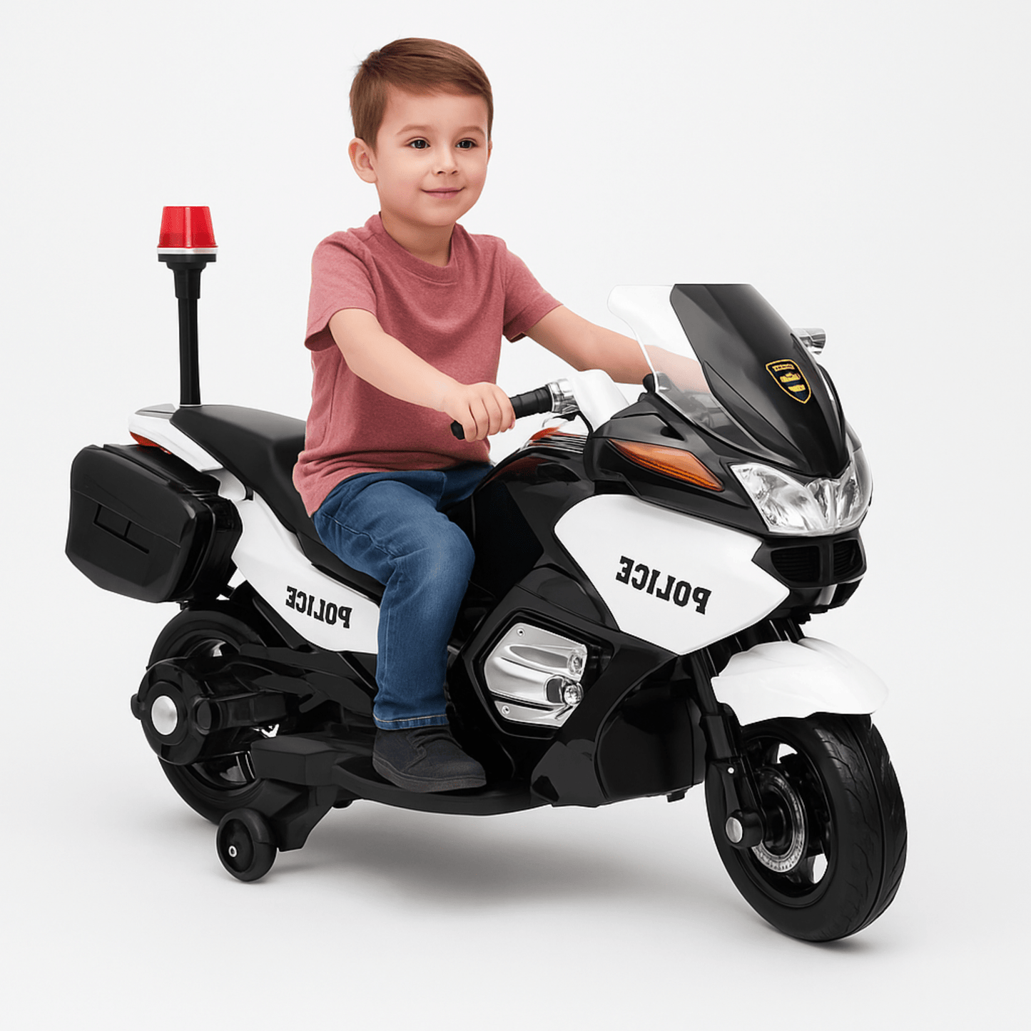 24V Police Officer Edition Kids' Motorcycle W/ Rubber Wheels, Emergency Siren, Lights & Music