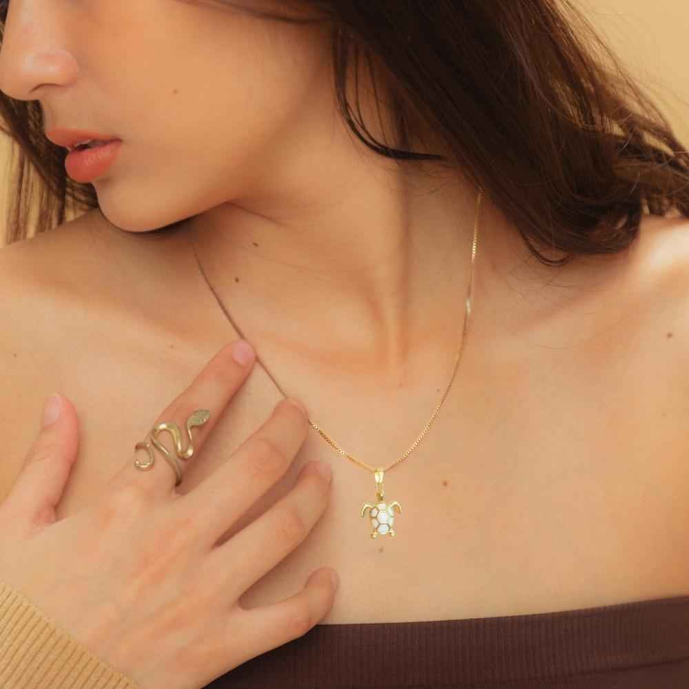 Golden Bohemian White Turtle | Necklace