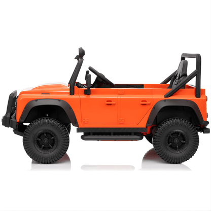 12V Orange Land Rover Defender 1-Seater AWD Ride-on Truck W/ Rubber Wheels, Music Player & RC