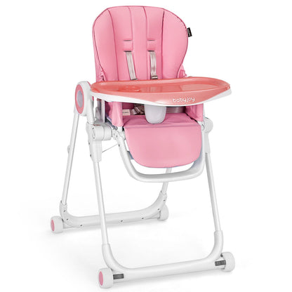 Baby High Chair Foldable Feeding Chair with 4 Lockable Wheels-Black
