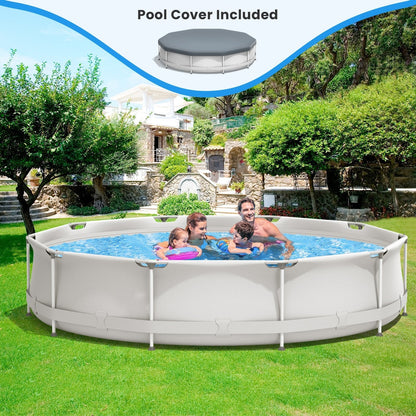 Round Above Ground Swimming Pool With Pool Cover-Blue