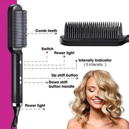 2-In-1 Hair Straightener Hot Comb - Dual-Use Rotating Electric Brush