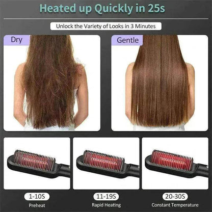 2-In-1 Hair Straightener Hot Comb - Dual-Use Rotating Electric Brush