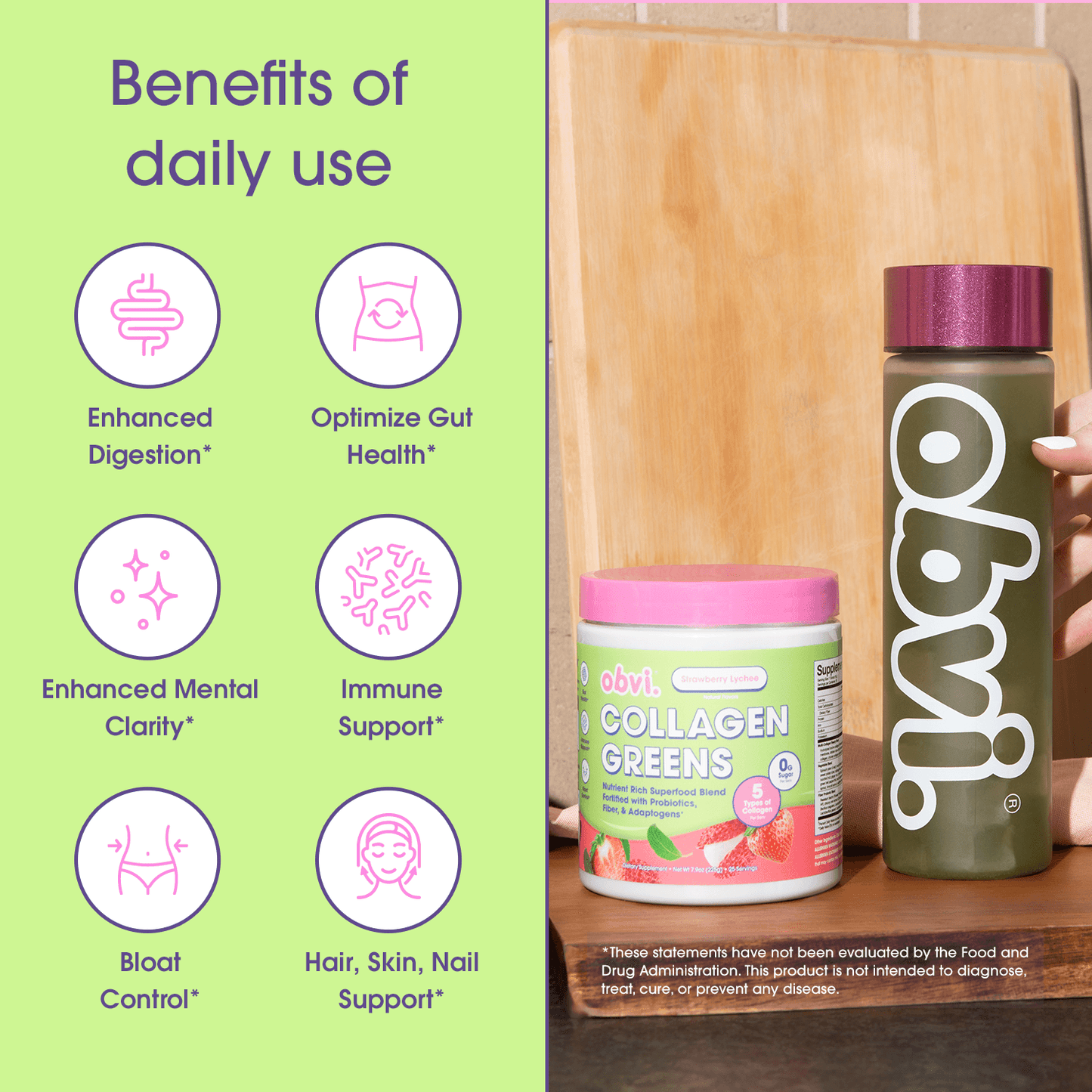Obvi. Collagen Greens - Strawberry Lychee