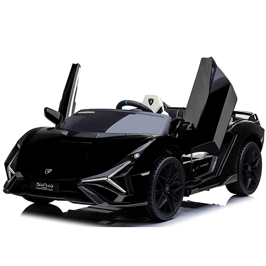 24V Luxurious Matte Black Nero Nemesis Lamborghini Sian 2-Seater Ride-On Drift Car