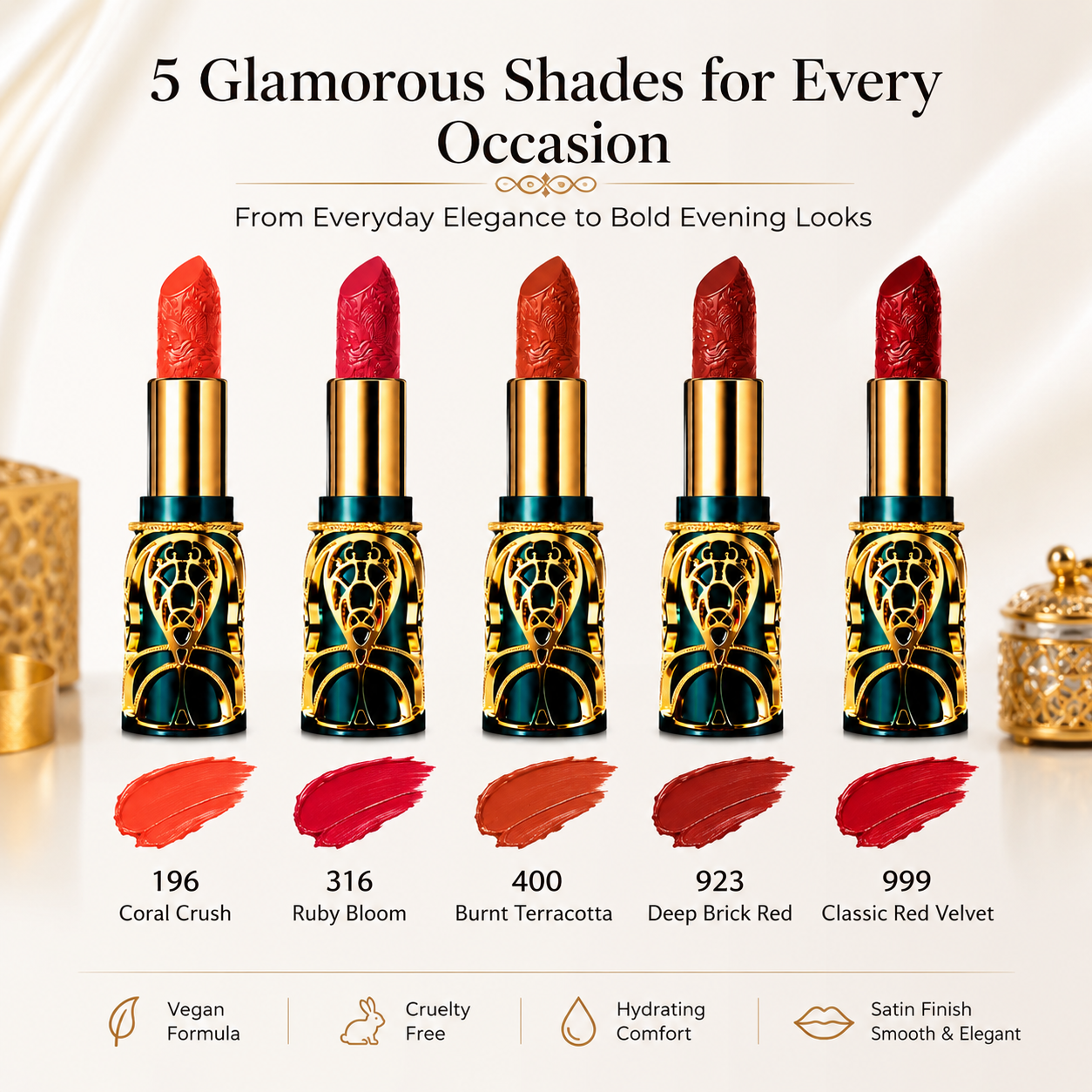 Soft Mist Satin Lipstick Set – 5 in1  Bold Shades