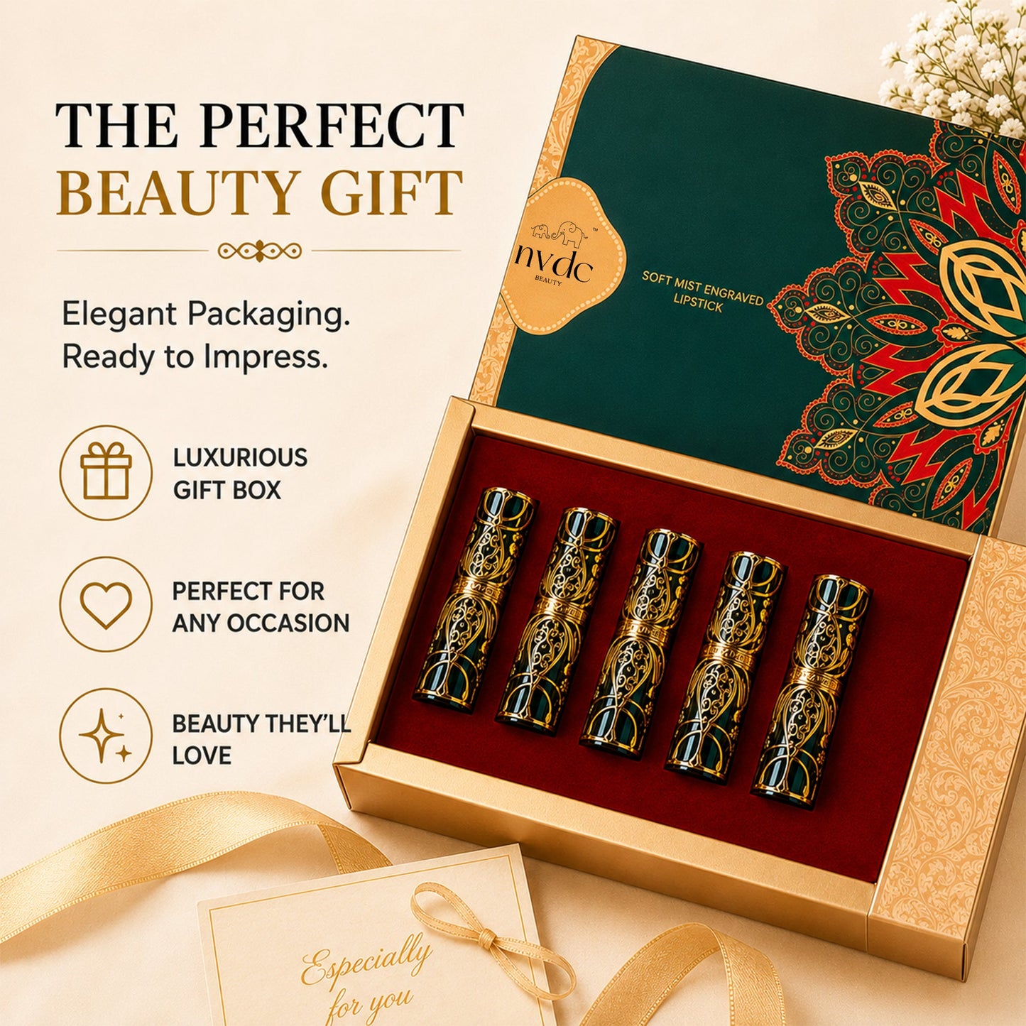 Soft Mist Satin Lipstick Set – 5 in1  Bold Shades