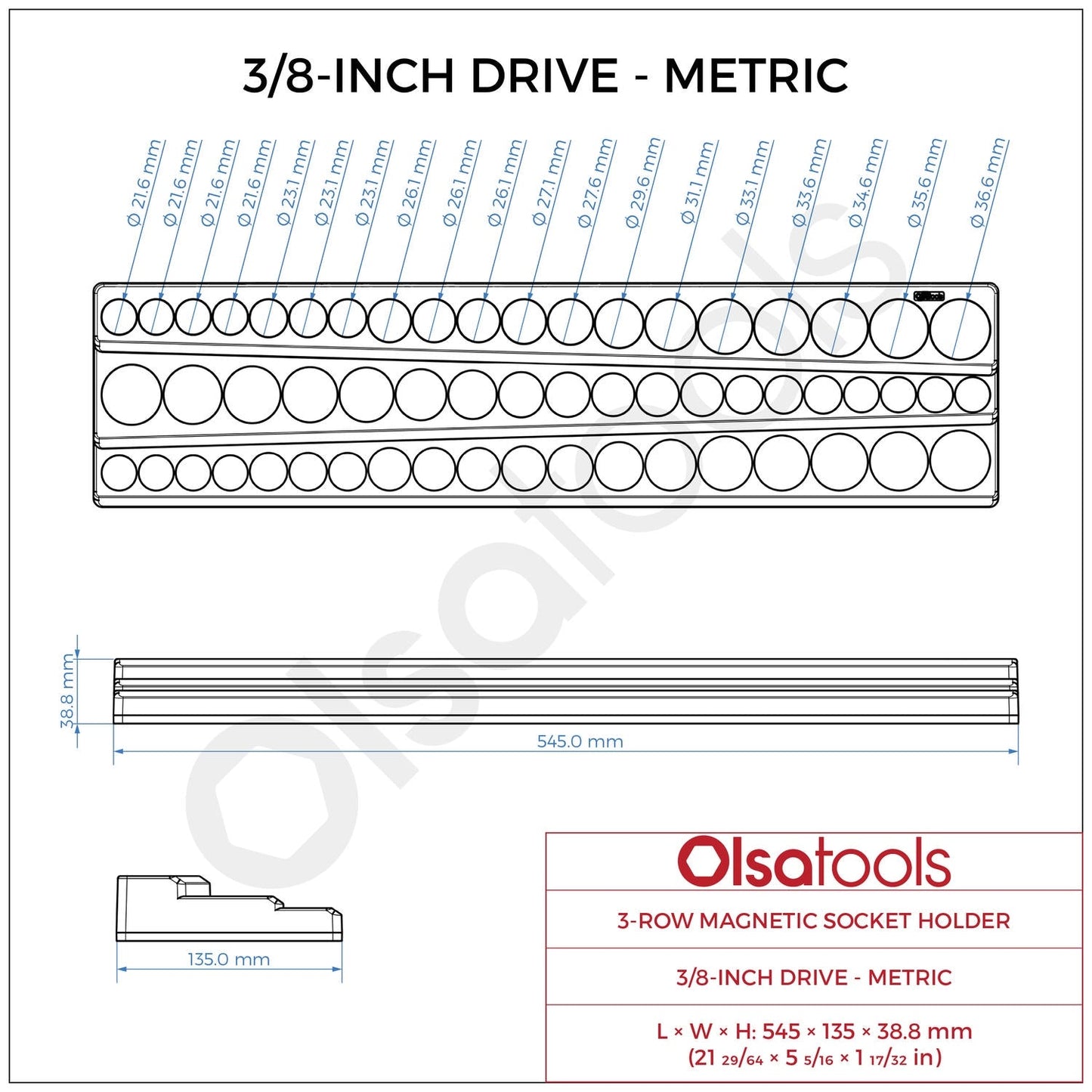 3-Row Magnetic Socket Holder