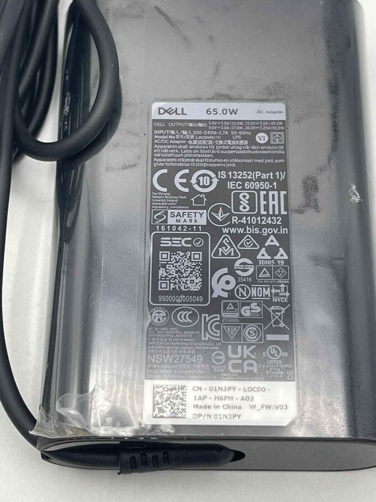Genuine Dell 65W TypeC USBC Power Adapter Charger 2YK0F LA65NM170