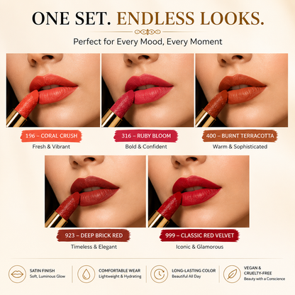 Soft Mist Satin Lipstick Set – 5 in1  Bold Shades