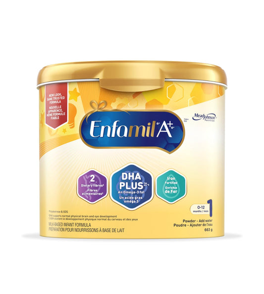 Enfamil A+, Baby Formula, Powder Tub, DHA (a type of Omega-3 fat) to help support brain development, Age 0-12 months, 663g, Packaging May Vary 🍁 All In One Marketplace Canada