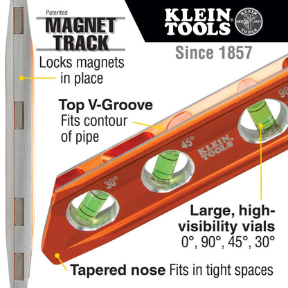 Klein Tools 935AB4V Level, 6-Inch Magnetic Torpedo and Conduit Level with 0/30/45/90 Degree Vials, V-Groove and Magnet Track, High Visibility Orange 🍁 All In One Marketplace Canada