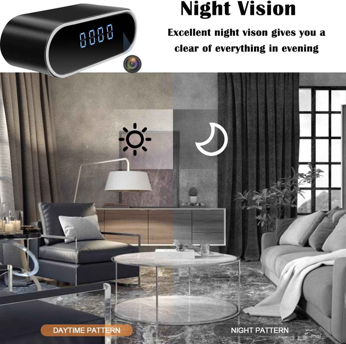 Digital Alarm Clock and WiFi Camera 1080p Motion Detection
