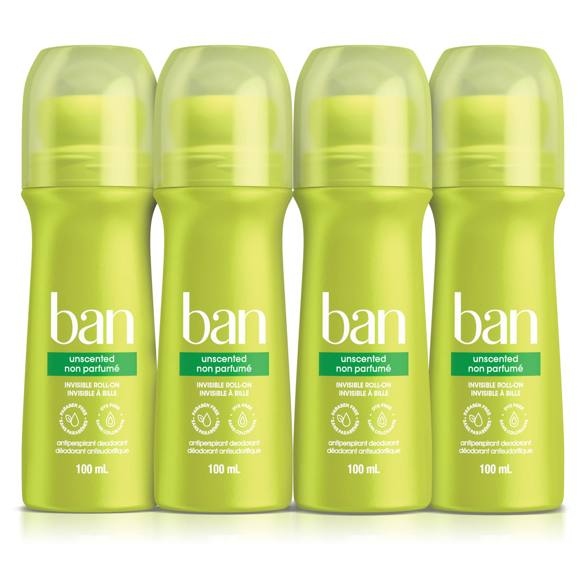 Ban Unscented Roll-on Antiperspirant Deodorant, 24-Hour Protection, Pack of 4 | Made in Canada 🍁 All In One Marketplace Canada
