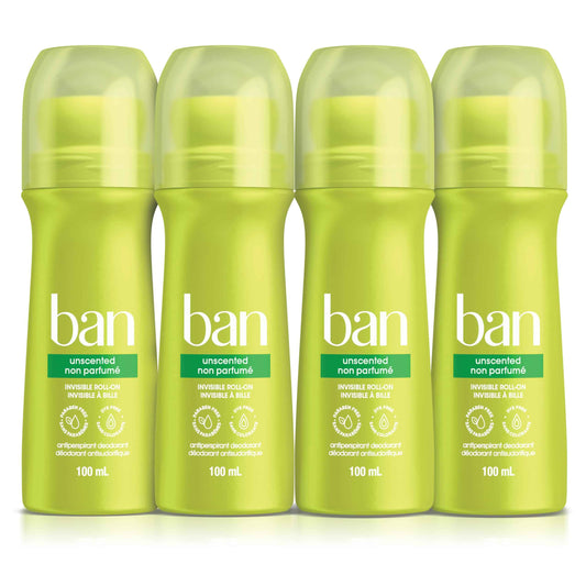 Ban Unscented Roll-on Antiperspirant Deodorant, 24-Hour Protection, Pack of 4 | Made in Canada 🍁 All In One Marketplace Canada