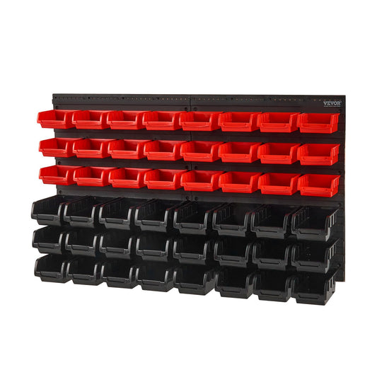 VEVOR Wall Mounted Storage Bins, 48-Bin Parts Rack Organizer Garage Plastic Shop Tool with Wall Panels, Tool Organizer for Nuts, Bolts, Screws, Nails, Beads, Buttons, Other Small Parts, Black and Red 🍁 All In One Marketplace Canada