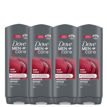 Dove Men+Care Body and Face Wash with 24-hour Nourishing Micromoisture, Deep Clean, Men's Body Wash, 532mL (Pack of 4) 🍁 All In One Marketplace Canada