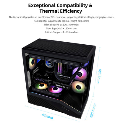 Lian Li Vector V100 ATX Mid-Tower PC Case with 4 ARGB PWM Fans, Black 🍁 All In One Marketplace Canada