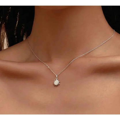 925 Sterling Silver White Opal Sun Pendant Necklace - Apollo Chain for Women