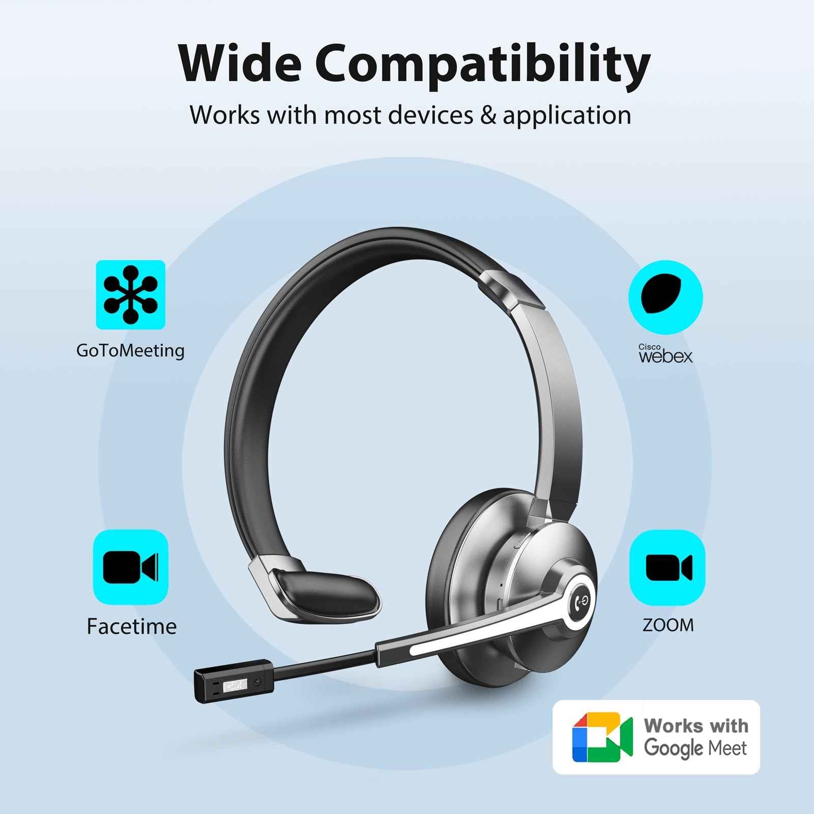 ProComm Bluetooth Headset for Microsoft Teams & Call Centers – Wireless Noise-Cancelling Microphone with USB Dongle & Charging Base