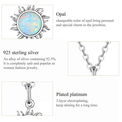 925 Sterling Silver White Opal Sun Pendant Necklace - Apollo Chain for Women