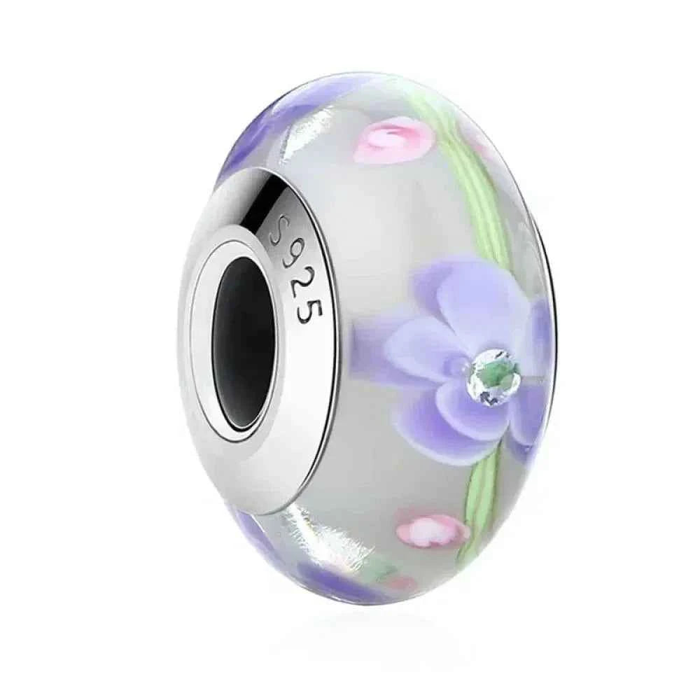 925 Sterling Silver Pink Flower Murano Glass Beads - Diy Bracelet Charms For A Festive Touch (Scz001)