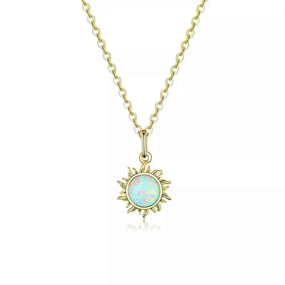 925 Sterling Silver White Opal Sun Pendant Necklace - Apollo Chain for Women