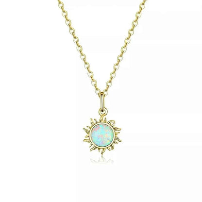 925 Sterling Silver White Opal Sun Pendant Necklace - Apollo Chain for Women