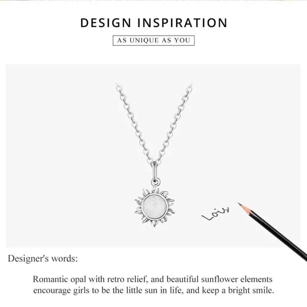 925 Sterling Silver White Opal Sun Pendant Necklace - Apollo Chain for Women