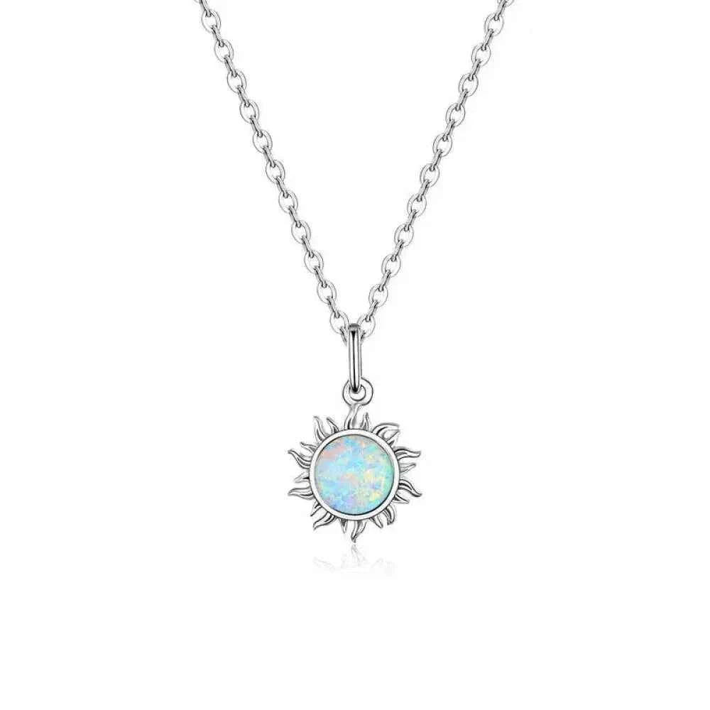 925 Sterling Silver White Opal Sun Pendant Necklace - Apollo Chain for Women