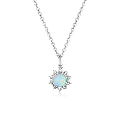 925 Sterling Silver White Opal Sun Pendant Necklace - Apollo Chain for Women