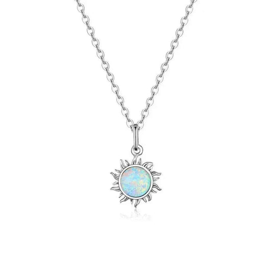 925 Sterling Silver White Opal Sun Pendant Necklace - Apollo Chain for Women