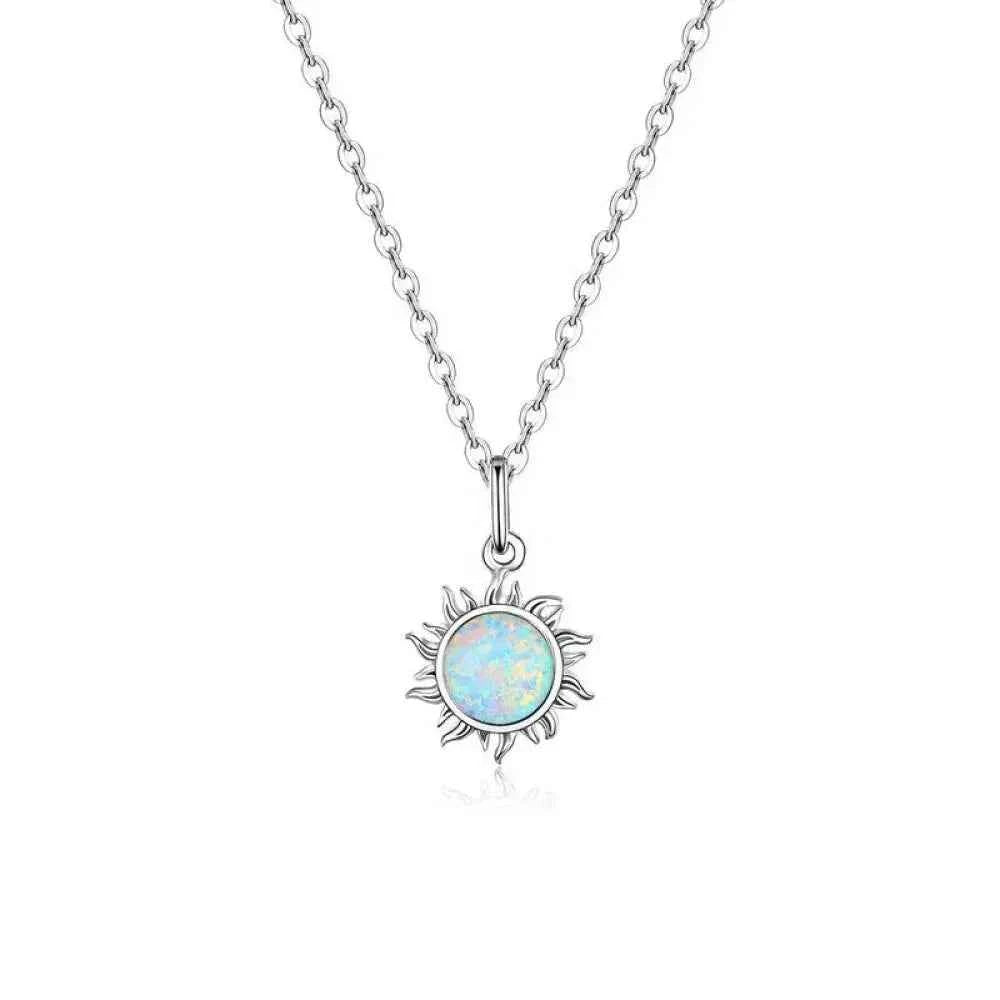 925 Sterling Silver White Opal Sun Pendant Necklace - Apollo Chain for Women