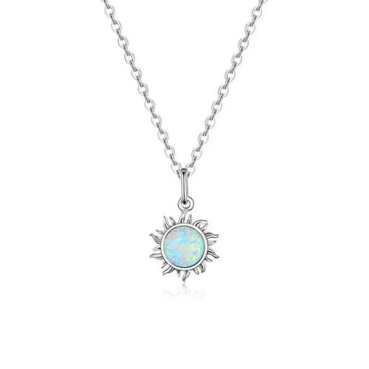 925 Sterling Silver White Opal Sun Pendant Necklace - Apollo Chain for Women