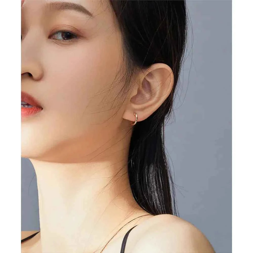 Genuine Sterling Silver Hoop Earrings - Elegant Rose Gold Color - Women's Fashion jewelry SCE808
