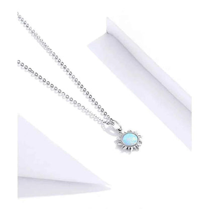 925 Sterling Silver White Opal Sun Pendant Necklace - Apollo Chain for Women