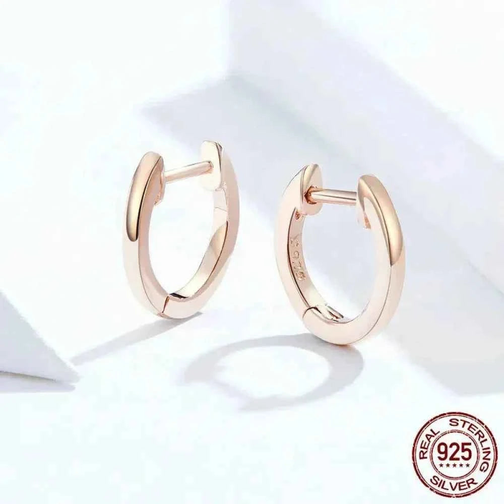 Genuine Sterling Silver Hoop Earrings - Elegant Rose Gold Color - Women's Fashion jewelry SCE808