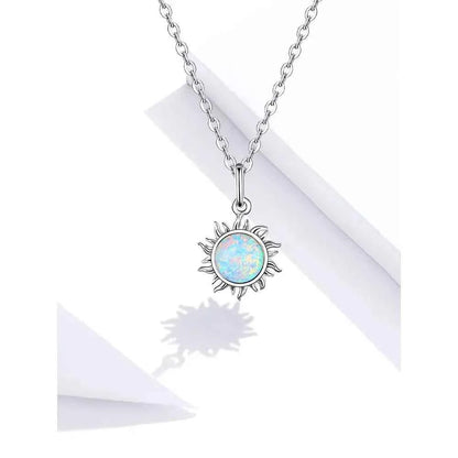 925 Sterling Silver White Opal Sun Pendant Necklace - Apollo Chain for Women