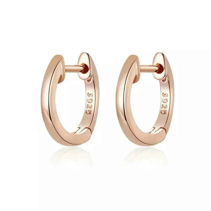 Genuine Sterling Silver Hoop Earrings - Elegant Rose Gold Color - Women's Fashion jewelry SCE808