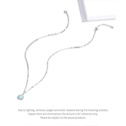 925 Sterling Silver White Opal Sun Pendant Necklace - Apollo Chain for Women